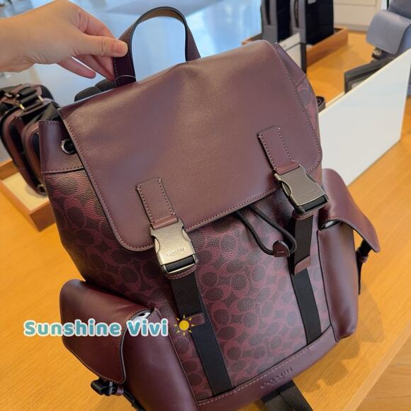 NWT COACH MEN'S Clark Backpack In Signature Canvas CCF90 BLACK CURRANT - Picture 2 of 7